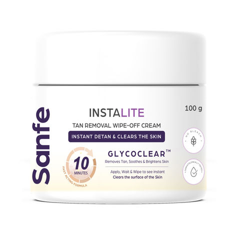 Buy Sanfe Instalite Detan Wipe Off Body Cream, Tan Removal Detan Cream 1 Tone Brighter in 10 mintues 100 gm-Purplle