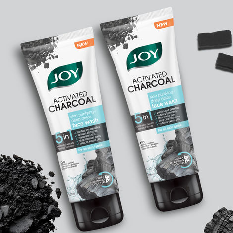 Buy Joy Activated Charcoal Face Wash for Oily Skin 100 ml x 2 | Controls Oil & Removes Dirt & Blackheads | Fights Pollution, Reduces Acne & Pimples For a Clearer & Smoother Skin Pack of 2-Purplle