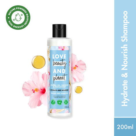 Buy Love Beauty And Planet Jojoba oil , Hibiscus & Pentavitin Hydrate & Nourish Shampoo, 200 ml-Purplle