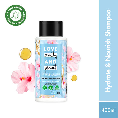 Buy Love Beauty Planet Jojoba oil , Hibiscus & Pentavitin Hydrate & Nourish Shampoo, 400 ml-Purplle