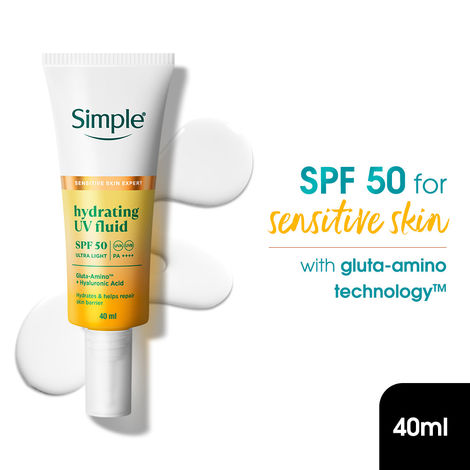 Buy Simple Hydrating UV Fluid SPF 50 PA++++ | Hyaluronic Acid | Sunscreen for dry & sensitive skin, 40 ml-Purplle