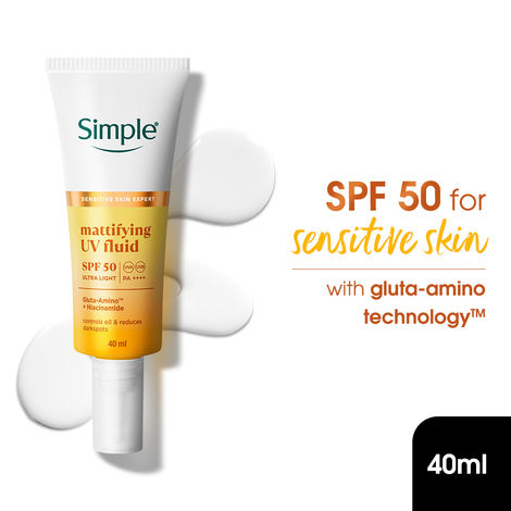 Buy Simple Mattifying UV Fluid SPF 50 PA++++ with Niacinamide| Sunscreen for oily & sensitive skin, 40 ml-Purplle