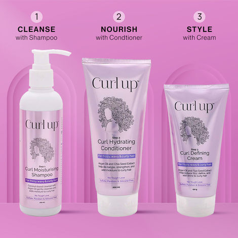 Buy Curl Up Curl care bundle with Shampoo , Conditioner & Cream Combo of 3-Purplle