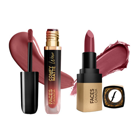 Buy FACES CANADA Comfy Matte Wow Liquid Lipstick - Choco Couture 01 (3.8ml) & Comfy Matte Velvet Touch Lipstick - Berry Smoothie 04 (4.2g)| One Swipe Application | Highly Pigmented |Hydrating Lips | Smooth Application-Purplle