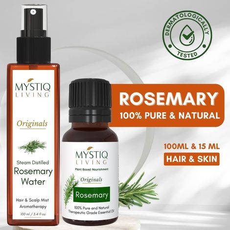 Buy Mystiq Living Rosemary Water Essential Oil Combo, Rosemary Water Spray 100 ml, Rosemary Essential Oil for Hair Growth -15 ml, Hair Fall Control Rosemary Water (Combo of 2)-Purplle