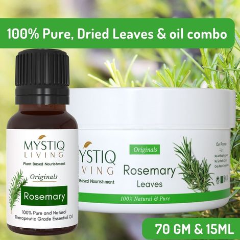 Buy Mystiq Living Rosemary Dry Leaves & Rosemary Essential Oil for Hair Growth & Hair Fall Control Organic Dried Rosemary Leaves for Food, Tea and Hair - 70 gm, Rosemary Oil for Hair -15 ml (Combo of 2)-Purplle