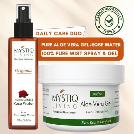 Buy Mystiq Living Rose Water Spray for Face (100 ml) & Aloe Vera Gel For Face And Hair (220 gm) Dark Spots Removal Gel, Gulab Jal Rose Water Spray | Rose Water Toner Spray (combo of 2)-Purplle