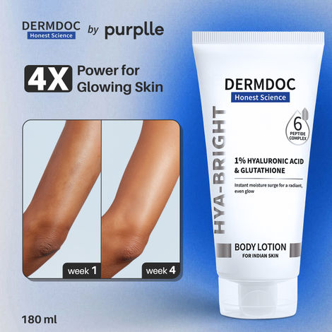 Buy DERMDOC Hya-Bright Body Lotion (180 ml) | With Glutathione, Hyaluronic Acid, Peptides & Niacinamide | Deep Moisturization | Evens Skin Tone | Non-Greasy | For Normal, Dry & Combination Skin-Purplle