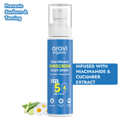 Buy Aravi Organic Body Sunscreen Spray with SPF 50 PA++++ | Provides UVA & UVB Protection | Non-Greasy, Lightweight & Fast Absorbing | Broad Spectrum Sun Protection & Hydration | Sutable for All Skin Types – 100 ml-Purplle