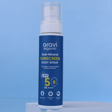 Buy Aravi Organic Body Sunscreen Spray with SPF 50 PA++++ | Provides UVA & UVB Protection | Non-Greasy, Lightweight & Fast Absorbing | Broad Spectrum Sun Protection & Hydration | Sutable for All Skin Types – 100 ml-Purplle