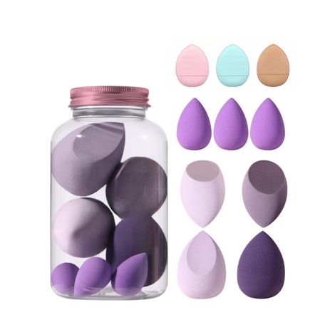 Buy Mepoint Makeup Sponge Set with Storage Case - 4 Blenders, 3 Mini Beauty Blenders, and 3 Finger Puffs set of 10-Purplle