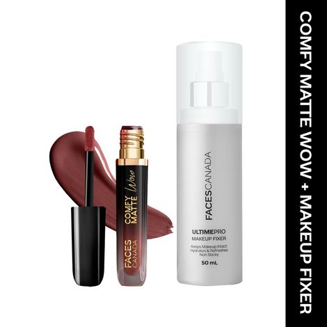 Buy FACES CANADA Comfy Matte Wow Liquid Lipstick - Cocoa Crush 07 (3.8 ml) & Ultime Pro Makeup Fixer (50 ml) Combo-Purplle