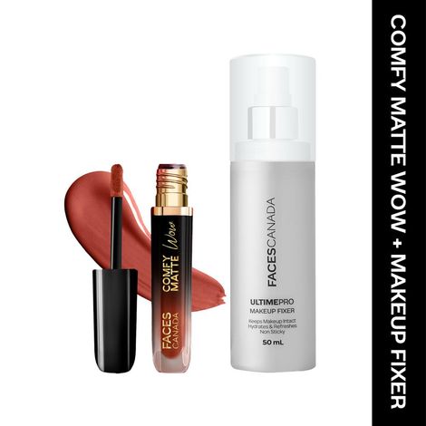 Buy FACES CANADA Comfy Matte Wow Liquid Lipstick - Nude Nectar 08 (3.8 ml) & Ultime Pro Makeup Fixer (50 ml) Combo-Purplle