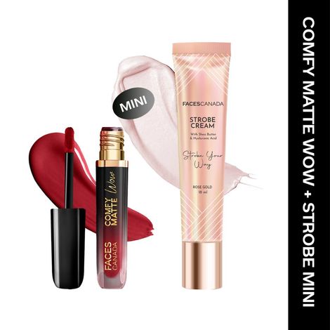 Buy FACES CANADA Comfy Matte Wow Liquid Lipstick - Maroon Maven 05 (3.8 ml) & Rose Gold Strobe Cream (18 ml) Combo-Purplle