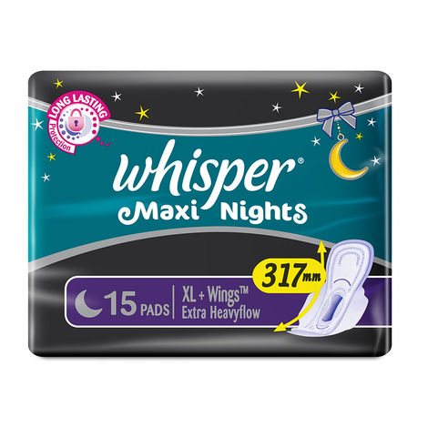 Buy Whisper Maxi Nights XL+ Sanitary Pads for Women, 15 pads-Purplle