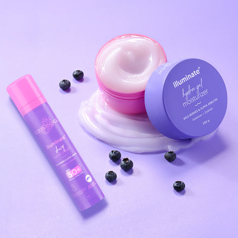 Buy Aqualogica Illuminate + Hydra Gel Moisturizer with Wild Berries & Alpha Arbutin - 200 gm + Aqualogica Illuminate+ Dewy Sunscreen SPF 50+ PA++++ with Wild Berries & Alpha Arbutin - 50 gm, Combo of 2-Purplle