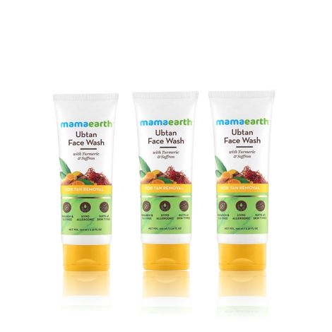 Buy Mamaearth Ubtan Natural Face Wash For All skin type With Turmeric & Saffron For Tan Removal And Skin Brightning 300 ml (pack of 3)-Purplle