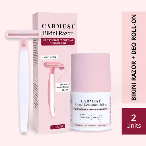 Buy Carmesi Bikini Razor - Pack of 1 & Underarm Roll On Deodorant for Women - Floral Sunset (50 ml)-Purplle