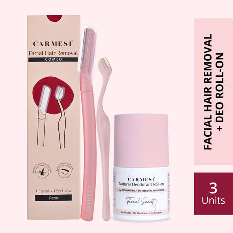 Buy Carmesi Facial Hair Removal Combo | Facial + Eyebrow Razor & Underarm Roll On Deodorant for Women - Floral Sunset (50 ml) | Instant & Painless Hair Removal | For Fresh Underarms All Day - Combo of 3-Purplle