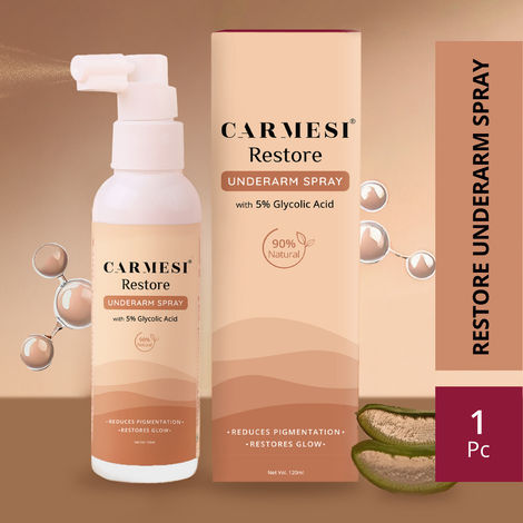 Buy Carmesi Restore Underarm Spray With 5% Glycolic Acid, 120 ml | Reduces Pigmentation & Restores Glow | 90% Natural | Dermatologically Tested | For All Skin Types | No Aluminium or Alcohol-Purplle