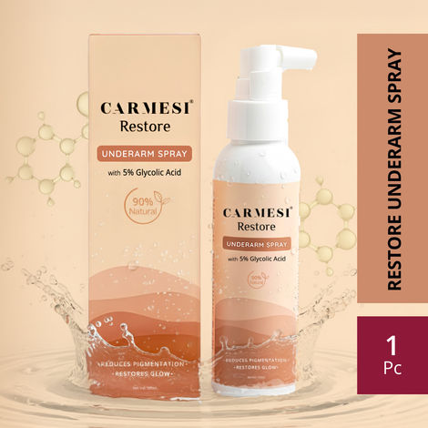 Buy Carmesi Restore Underarm Spray With 5% Glycolic Acid, 120 ml | Reduces Pigmentation & Restores Glow | 90% Natural | Dermatologically Tested | For All Skin Types | No Aluminium or Alcohol-Purplle