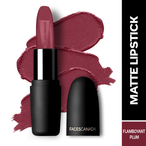 Buy FACES CANADA Weightless Matte Lipstick - Flamboyant Plum 12 (Maroon) 4.5 gm | Highly Pigmented Lip Color | Smooth One Stroke Glide | Moisturizes & Hydrates Lips | Vitamin E, Jojoba & Almond Oil Enriched-Purplle