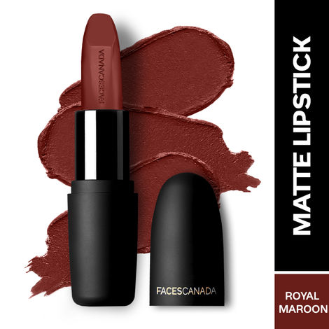 Buy FACES CANADA Weightless Matte Lipstick - Royal Maroon 16 (Maroon), 4.5 gm | Highly Pigmented Lip Color | Smooth One Stroke Glide | Moisturizes & Hydrates Lips | Vitamin E, Jojoba & Almond Oil Enriched-Purplle