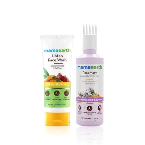 Buy Mamaearth Essential Growth & Freshness Duo(Rosemary Hair Growth Oil + Ubtan Facewash) (150 ml + 100 ml) Combo of 2-Purplle