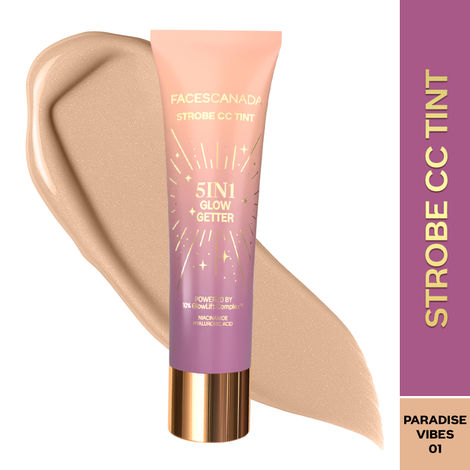 Buy FACES CANADA Strobe CC Tint - Paradise Vibes 01, 27 ml | 5-in-1 Serum + Moisturizer + Primer + BB/CC Cream + Strobe Cream | Lightweight | Radiant Dewy Glass Skin Glow | Niacinamide & Hyaluronic Acid | For Light to Medium Skin-Purplle
