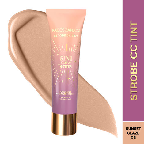 Buy FACES CANADA Strobe CC Tint - Sunset Glaze 02, 27 ml | 5-in-1 Serum + Moisturizer + Primer + BB/CC Cream + Strobe Cream | Lightweight | Radiant Dewy Glass Skin Glow | Niacinamide & Hyaluronic Acid | For Light to Medium Skin-Purplle