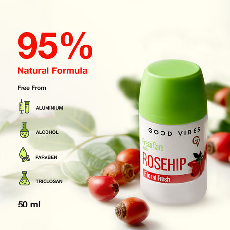 Buy Good Vibes Fresh Care Rosehip Underarm Roll On – Floral Fresh | Brightening, Soothing & Hydrating | Alcohol-Free, Aluminium-Free | Odour & Sweat Protection | Stain-Free Deodorant Roll-On | Gentle on Sensitive Skin – 50 ml-Purplle
