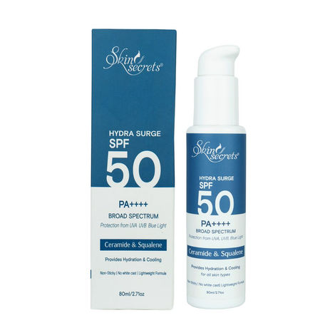 Buy Skin Secrets Hydra Surge Sunscreen SPF 50 PA++++ with Ceramides, Squalene & Watermelon Extract| Lightweight| Broad Spectrum| No White-Cast| No Parabens, Mineral Oils & Silicones| Ayurvedic| 80 ml-Purplle