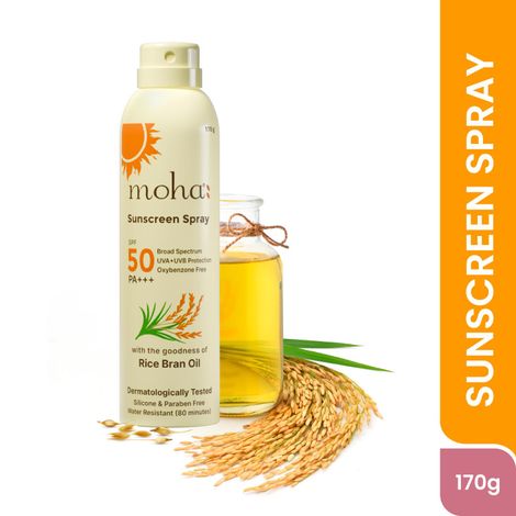 Buy Moha Sunscreen Spray Spf 50 Body Sunscreen Spray Waterproof Lightweight Uva+Uvb Protection, No White Cast, Broad Spectrum Pa+++, For Women & Men, Spray Sunscreen for face & Body, 170 gm-Purplle