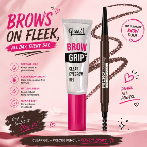 Buy Glam 21 Micro Blading Eyebrow Pencil - Brown & Brow Grip Clear Gel -12.3 gm-Purplle