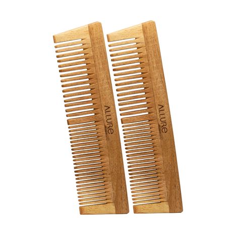 Buy Allure Neem Wood Pack of 2 Regular Hair Combs (CR-01)-Purplle