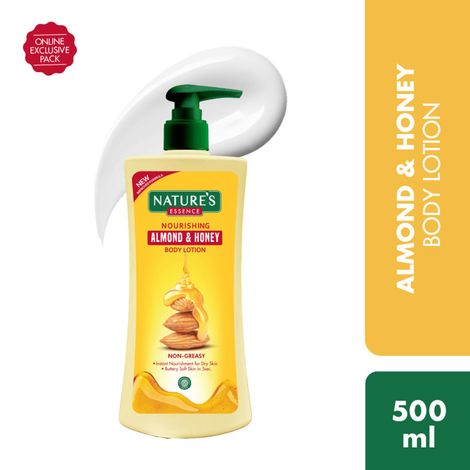 Buy Nature's Essence Almond & Honey Body Lotion, Nourishing & Moisturizing, Non Greasy Lotion for Dry to Rough Skin, Infused with Shea Butter, Almond & Honey, 500 ml-Purplle