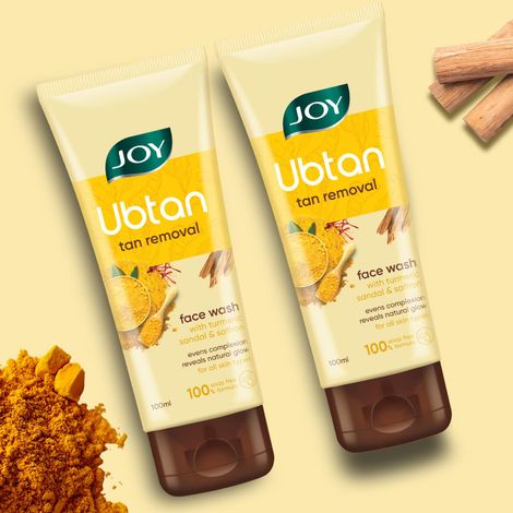 Buy Joy De Tan Ubtan Face Wash - Removes Tan, Dirt & Blemishes For a Naturally Glowing Skin (100 ml x 2) | Enriched with Turmeric, Saffron & Rose Water | Suitable for All Skin Types (Pack of 2)-Purplle