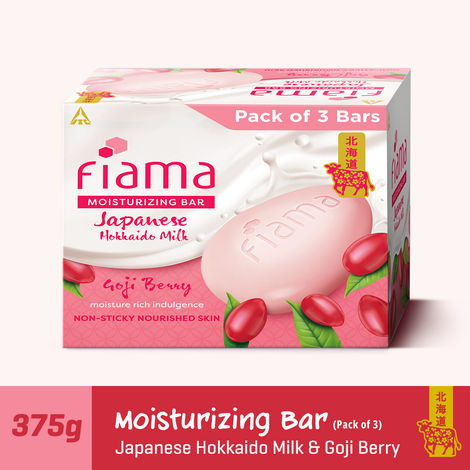 Buy Fiama Moisturizing Soap Bar, Japanese Hokkaido Milk & Goji Berry, Soap Pack of 3, Non-Sticky Moisturized Skin, 1/3rd Skin Moisturizers, Vitamin F, Fragrant Freshness-Purplle