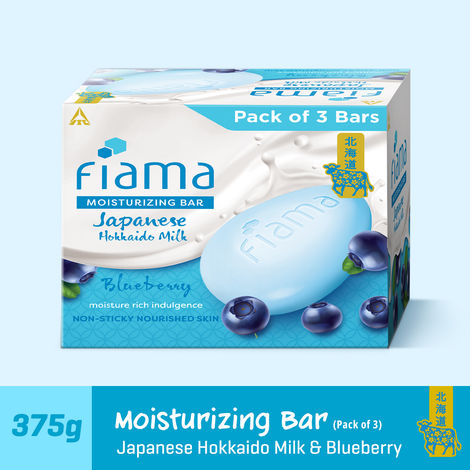Buy Fiama Moisturizing Soap Bar, Japanese Hokkaido Milk & Blueberry, Soap Pack of 3, Non-Sticky Moisturized Skin, 1/3rd Skin Moisturizers, Vitamin F, Fragrant Freshness-Purplle