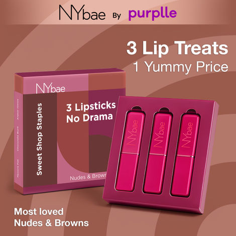 Buy NY Bae Sweet Shop Staples Pack of 3 Lipsticks: Nudes & Browns (4.2ml x 3) | Soft Matte Finish | Highly Pigmented | Lightweight & Comfortable | Non-Drying Formula | Enriched with Vitamin E | Lipstick Set | Long Stay | Smooth Application | No smudge-Purplle