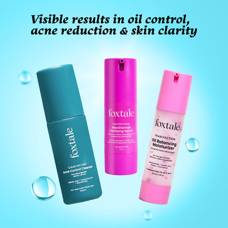 Buy Foxtale Clear Skin Trio | Acne Cleanser + 12% Niacinamide Serum + Oil Balancing Moisturizer | Reduces Acne, Blemishes & Oil in 14 Days | With Salicylic Acid, Azelaic Acid & Cica - 180 ml-Purplle
