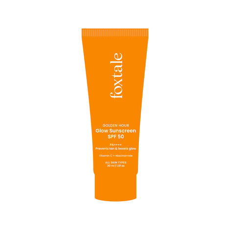Buy Foxtale Glow Sunscreen SPF 50 PA++++ Lightweight with Vitamin C and Niacinamide | Fast Absorbing | UVA and UVB filters | Prevents Tanning | No White Cast | Non-Greasy | For Men & Women | All Skin Types – 30 ml-Purplle