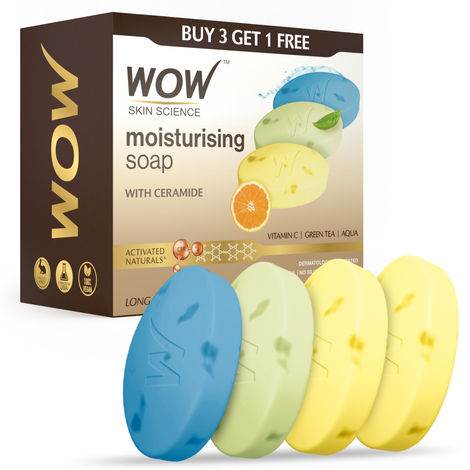Buy WOW Skin Science Moisturising Soaps with Ceramide | Vitamin C, Green Tea, Aqua | Long-Lasting Moisturisation | Paraben-Free Soaps| 100% Vegan | Pack of 4 | 400 gm-Purplle