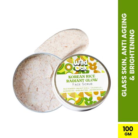 Buy Wild Oak Korean Rice Face Scrub | Glass Skin & Brightens | Anti Aging & Anti Wrinkles | Calendula, Ashwagandha & Shea Butter | Hydrating & Moisturizing Face Scrub | 100 gm-Purplle
