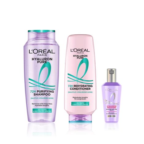 Buy L’Oreal Paris Hyaluron Haircare Mini Trio: Hyaluron Pure Shampoo (200 ml)+ Hyaluron Pure Conditioner (175 ml)+ Hyaluron Moisture Hair Serum(40 ml) Combo of 3-Purplle
