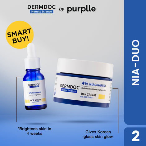 Buy DERMDOC Nia-Duo (Combo of 2) | 10% Niacinamide Face Serum (15 ml) | 4% Niacinamide Day Cream (50 gm) | Brightening & Balancing-Purplle