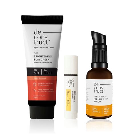 Buy Deconstruct Sun & Shine Essentials Kit (Vitamin C Serum 30 ml + Fluid Sunscreen 50 gm + Lip Balm 4 gm)-Purplle
