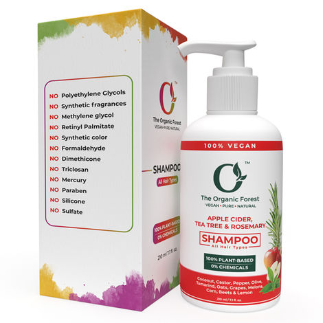Buy The Organic Forest 100% Plant Based Apple Cider Vinegar Shampoo with Tea Tree and Rosemary Oil for Hair Growth - Sulfate Free, Vegan & Organic Shampoo for Oily Scalp, Itching, Dandruff & Thinning Hair | DHT Blocker 2| 210 ml-Purplle