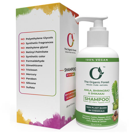 Buy The Organic Forest 100% Plant Based Amla, Bhringraj & Shikakai Shampoo for Dry, Damaged Scalp & Thinning Hair – Sulfate and Paraben Free – Vegan & Natural Shampoo for Itchy Scalp | Perfect for Daily Use 210 ml-Purplle