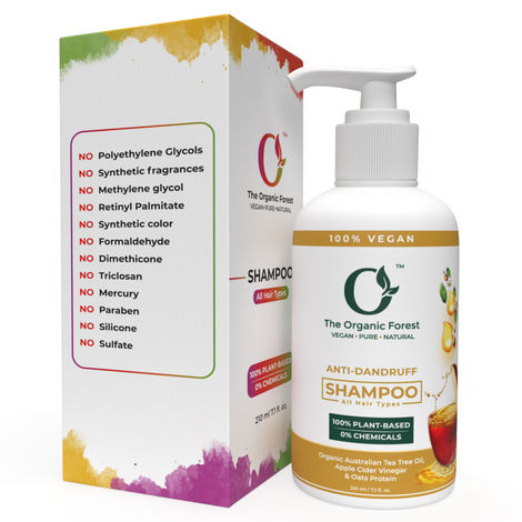 Buy The Organic Forest 100% Plant Based Anti Dandruff Shampoo For Women and Men - Enriched with Tea Tree Oil, ACV and Oats Protein | Sulphate Free Organic Shampoo for flaky dry scalp and Itchy Scalp | Vegan & Cruelty Free 210 ml-Purplle